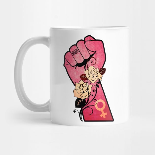 Vintage Rose Resist Hands Up Fist Women's Rights by porcodiseno